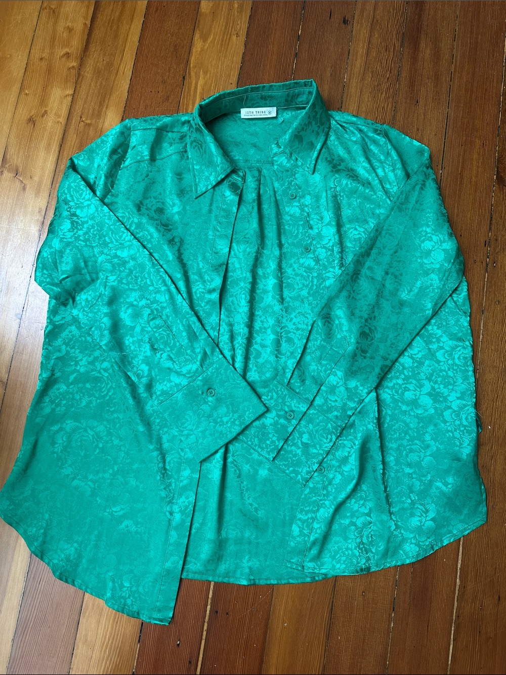 12th Tribe emerald green Button-Down Blouse